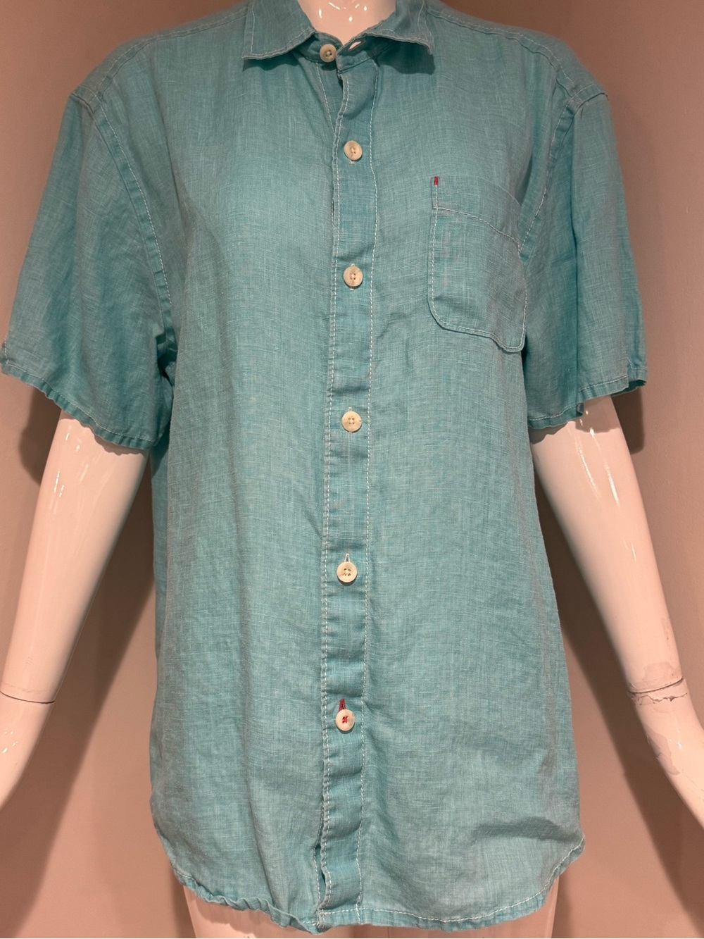 Tommy Bahama Relax Linen Cotton Aqua Button-Up Shirt Men’s Medium